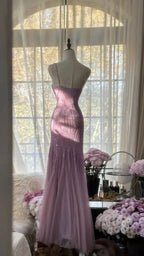 Lilac Mermaid Spaghetti Strap Beaded Chiffon Long Formal Prom Dresses Graduation Formal Prom Dresses