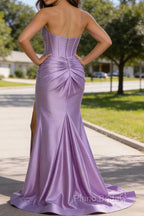 Lilac Mermaid Sweetheart Corset Long Prom Dress with Slit