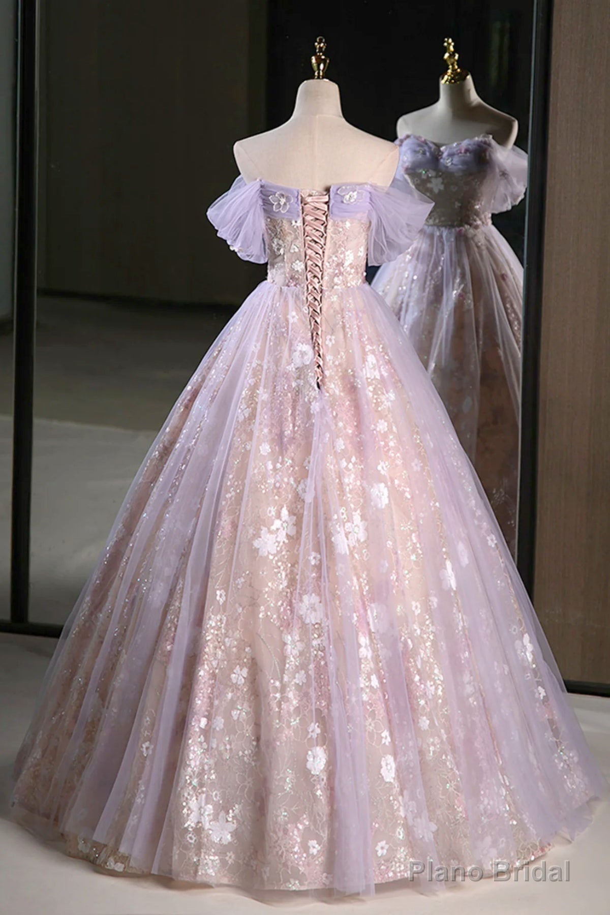 Lilac Off The Shoulder Tulle A Line Prom Dress With Appliques Secondary image