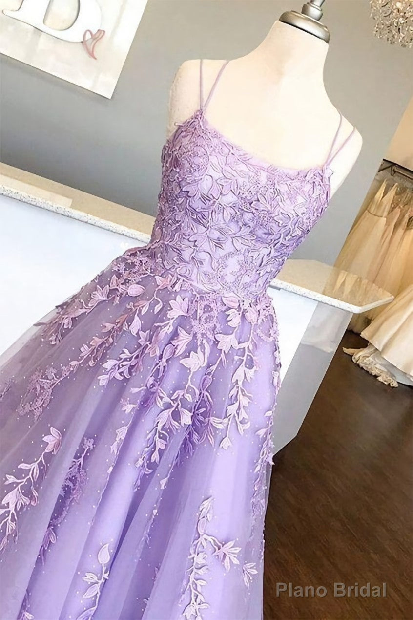 Lilac Prom Dresses with Appliques, Long Princess Prom Dress, Prom Dance Dress, Formal Prom Dress Main image