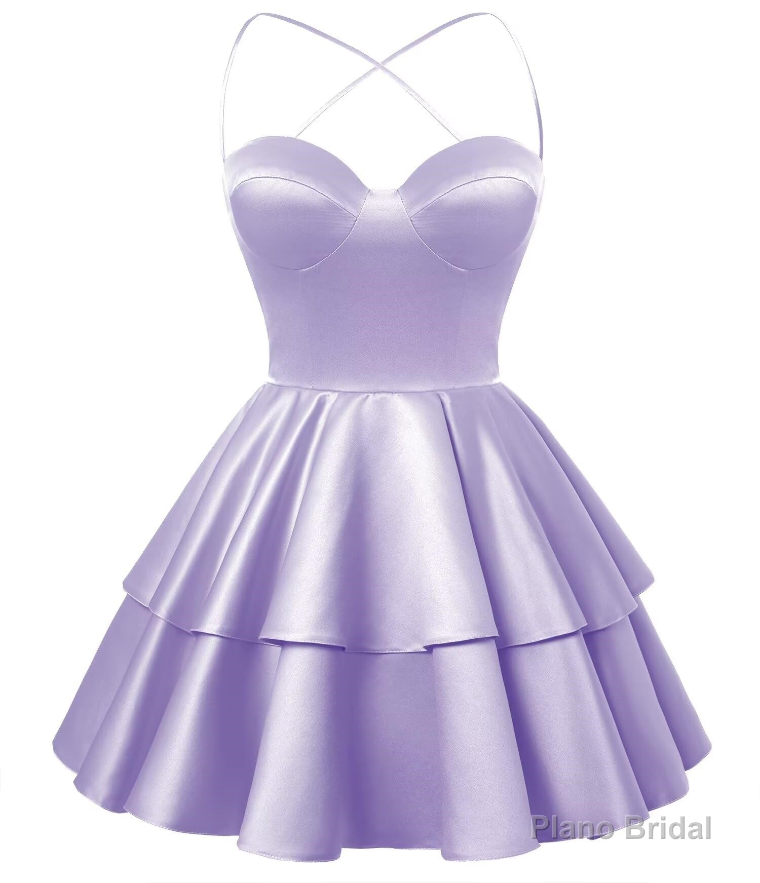 Lilac Satin Homecoming Dress Sweetheart Neck Tiered Short Graduation Dresses Secondary image