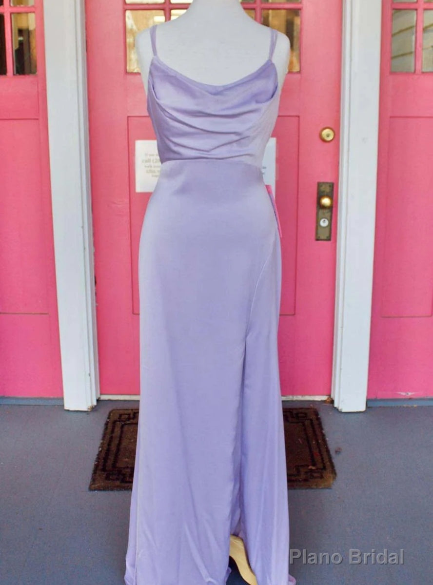 Lilac Satin Spaghetti Straps Pleats Prom Dress Main image