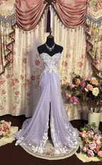 Lilac Strapless Formal Prom Dresses Long Formal Evening Party Dresses