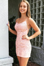 Lilac Tight Short Prom Dress with Appliques