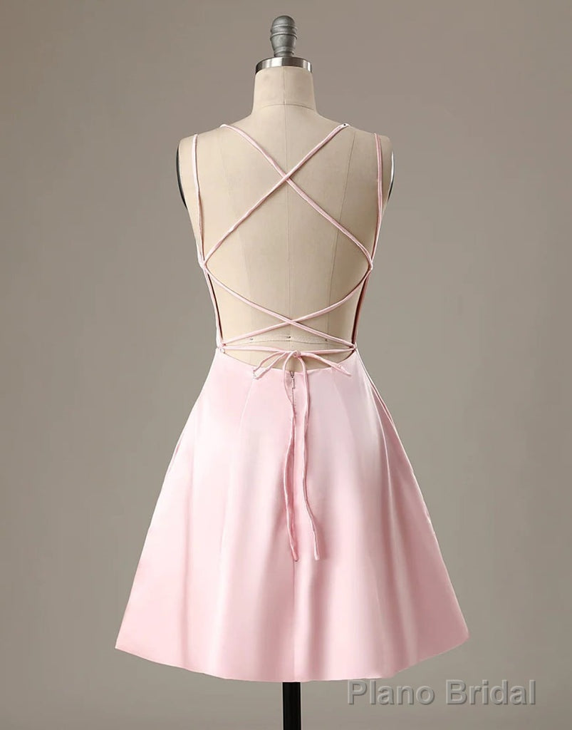 Cute Short Pink Evening Dress With Pocket Short Pink Formal Graduation Cocktail Dress, Pink Cocktail Dress Secondary image