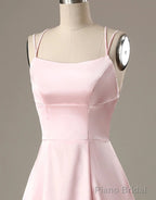 Cute Short Pink Evening Dress With Pocket Short Pink Formal Graduation Cocktail Dress, Pink Cocktail Dress
