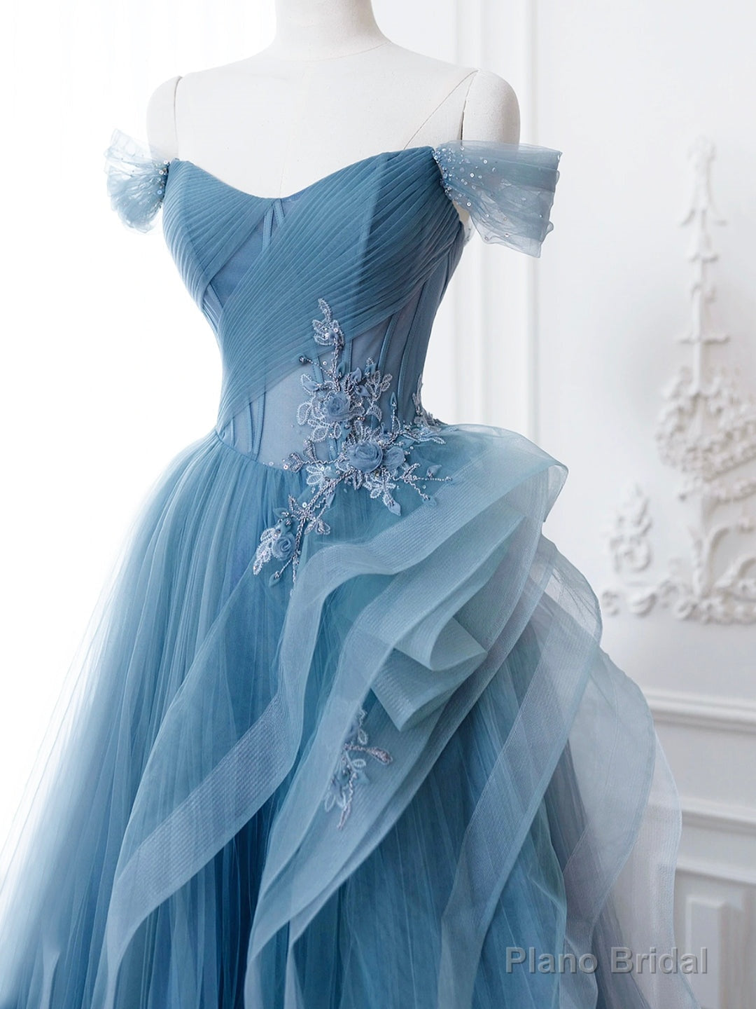 Blue Tulle Lace Long Formal Dress, A-Line Blue Evening Prom Dress Secondary image
