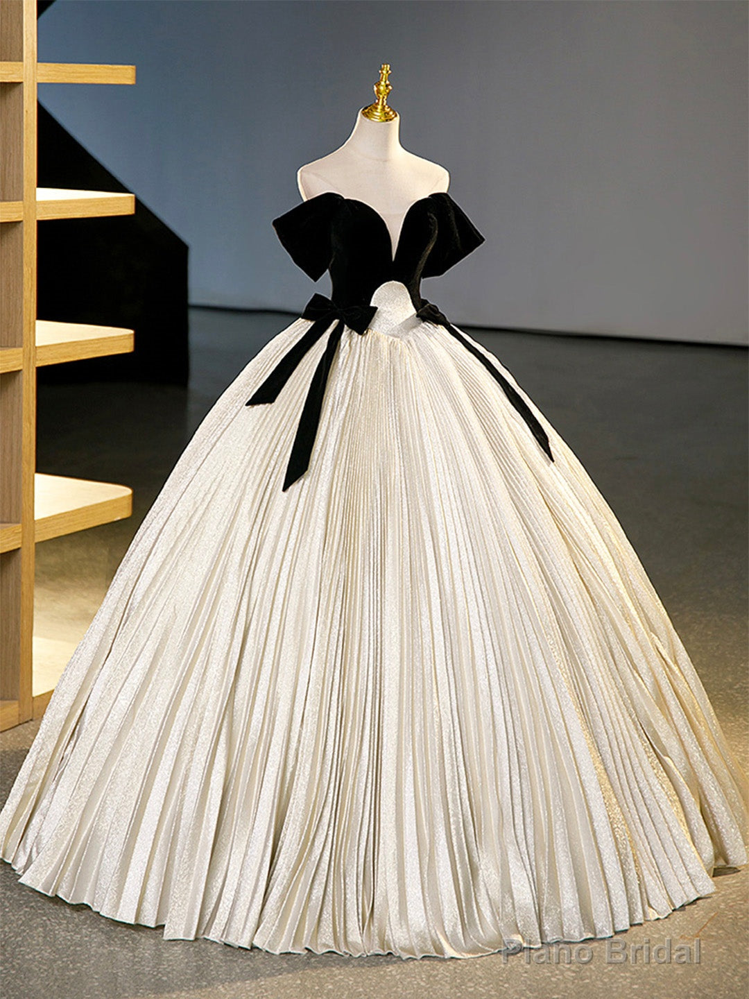 Black Velvet Long Prom Dress, Champagne A-Line Formal Dress Evening Dress Secondary image