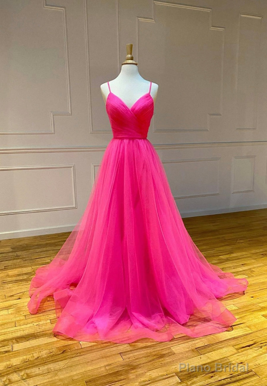 Simple V-Neck Tulle Long Prom Dresses, A-Line Evening Dresses Main image