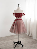 Cute Tulle Lace Short Prom Dress, Off the Shoulder Evening Dress