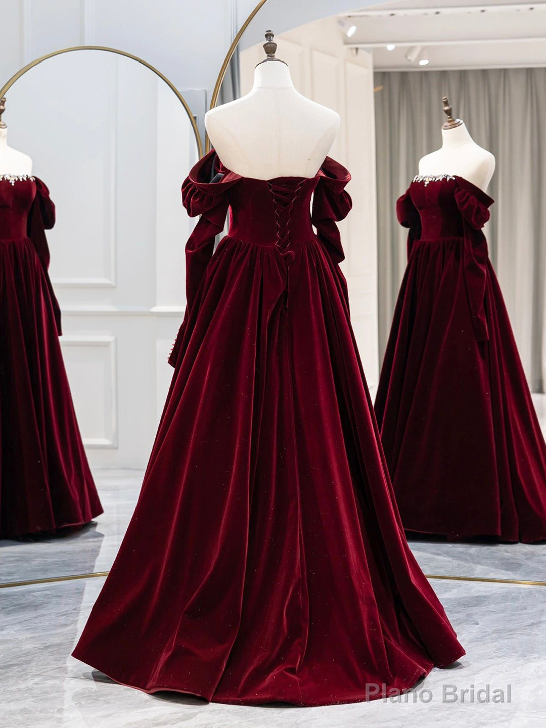 Burgundy Velvet Long Formal Dress, Elegant Long Sleeve A-Line Prom Dress Main image