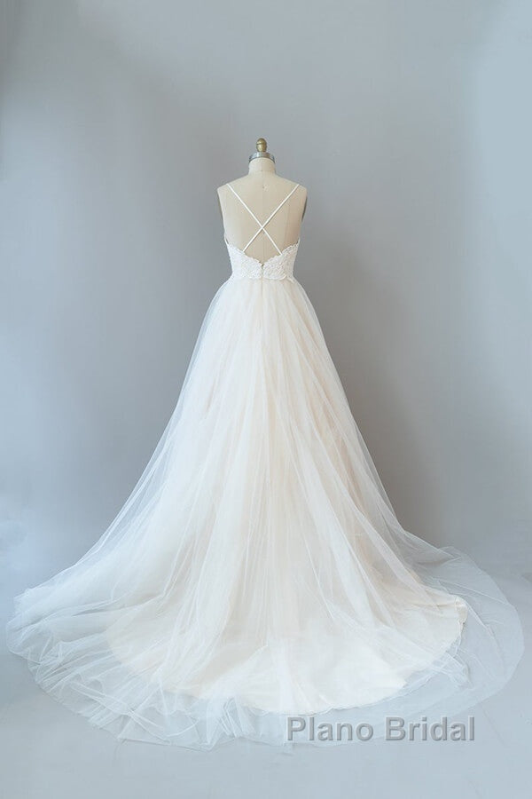 Long A-line Spaghetti Strap Lace Tulle Backless Wedding Dress Secondary image