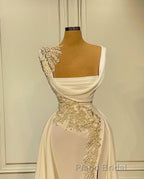 Long A-Line Square Neckline Satin Ivory Formal Prom Dresses With Slit