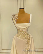 Long A-Line Square Neckline Satin Ivory Formal Prom Dresses With Slit