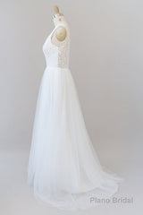Long A-line Straps V-neck Chiffon Open Back Wedding Dress
