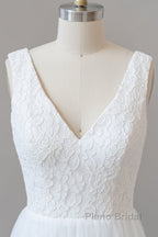 Long A-line Straps V-neck Chiffon Open Back Wedding Dress