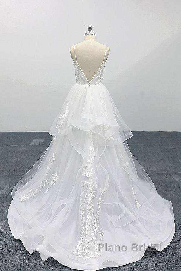 Long A-line Sweetheart Appliques Spaghetti Strap Tulle Wedding Dress Secondary image