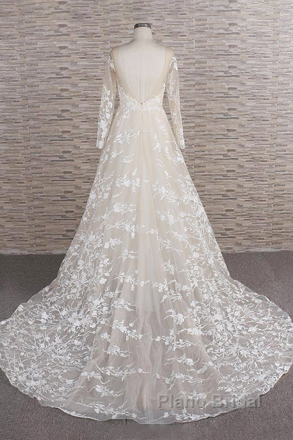 Long A-line Sweetheart Applqiues Tulle Wedding Dress with Sleeves Secondary image
