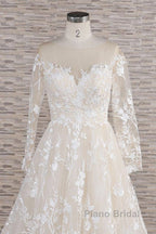 Long A-line Sweetheart Applqiues Tulle Wedding Dress with Sleeves