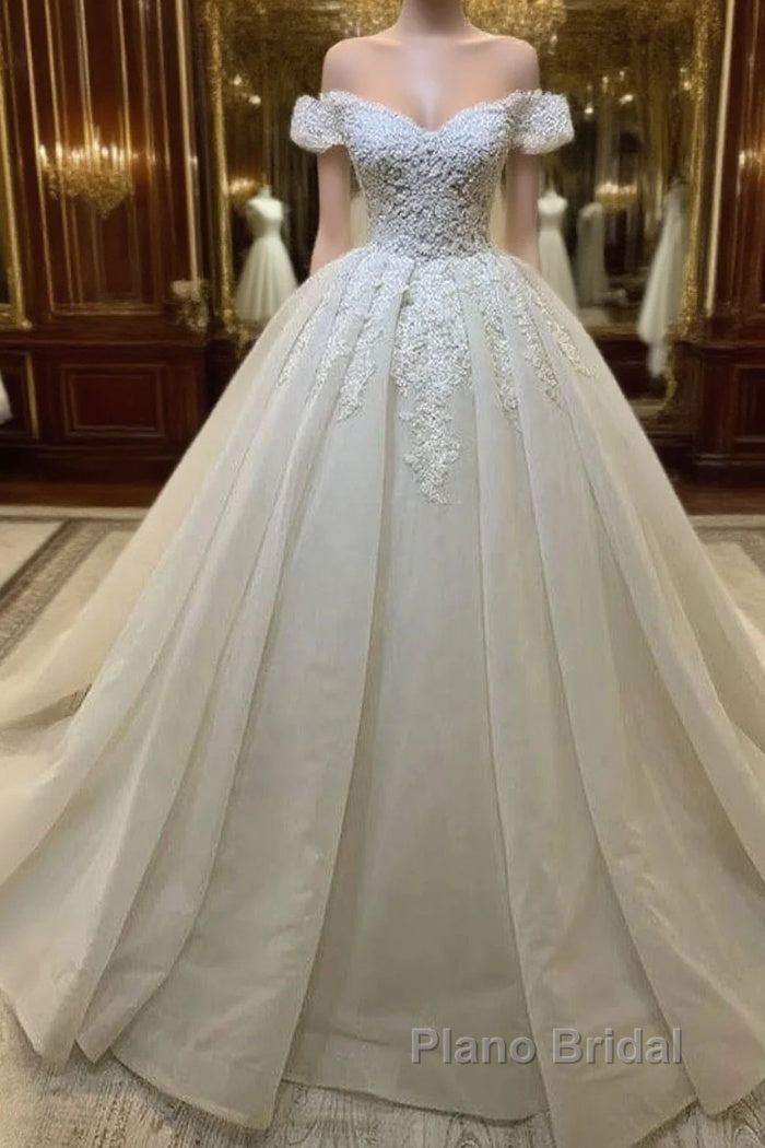 Long A-Line Sweetheart Off-the-Shoulder Appliques Lace Ruffles Wedding Dress Main image