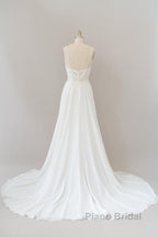 Long A-line Sweetheart Spaghetti Strap Appliques Chiffon Wedding Dress