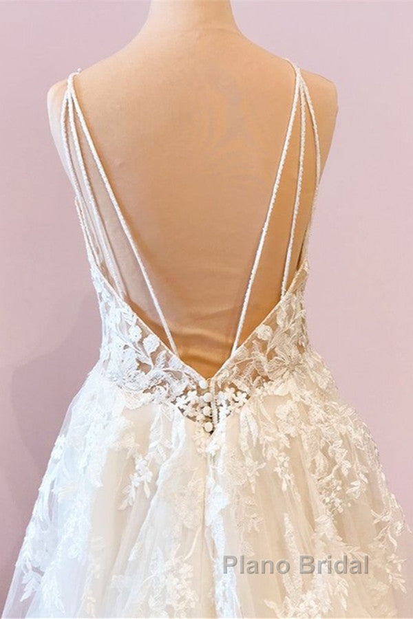 Long A-Line Sweetheart Spaghetti Straps Tulle Wedding Dress