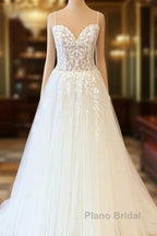 Long A-Line Sweetheart Tulle Appliques Lace Wedding Dress