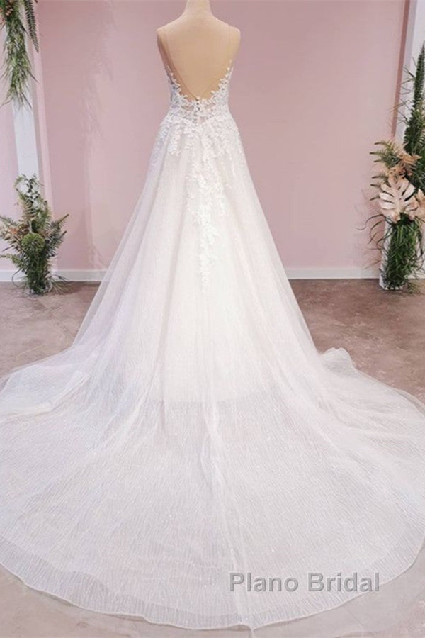 Long A-Line Tulle Backless Appliques Lace Sweetheart Wedding Dress Secondary image
