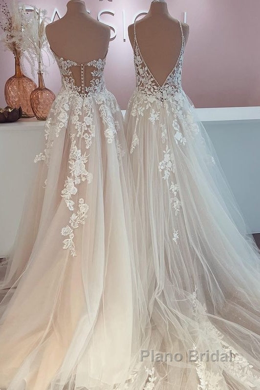 Long A-Line Tulle Lace Appliques Backless Wedding Dress Secondary image