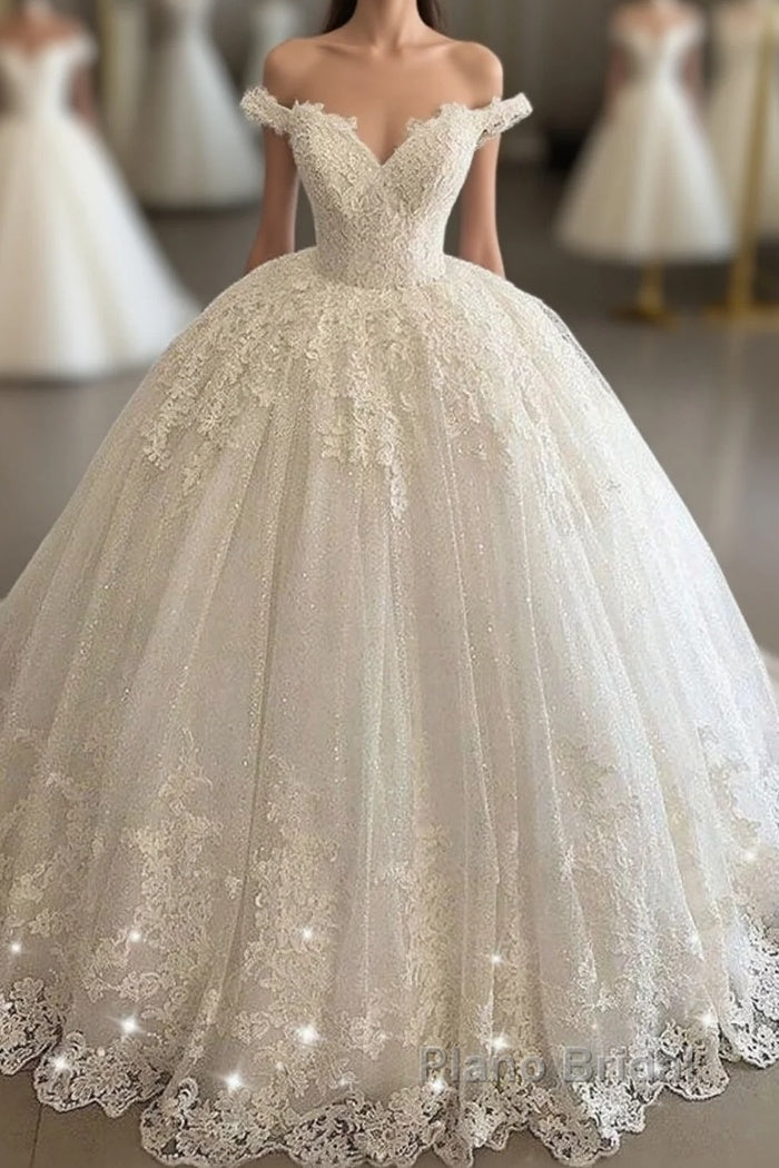 Long Ball Gowns Off-the-shoulder Lace Tulle Wedding Dresses Main image