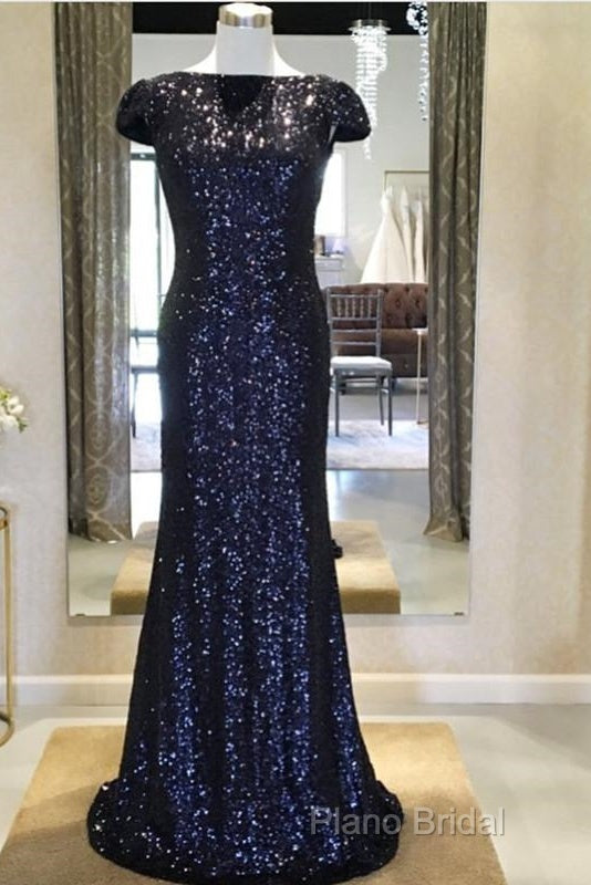 Long Burgundy Sequins Dropped Back Mermaid Bridesmaid Dresses