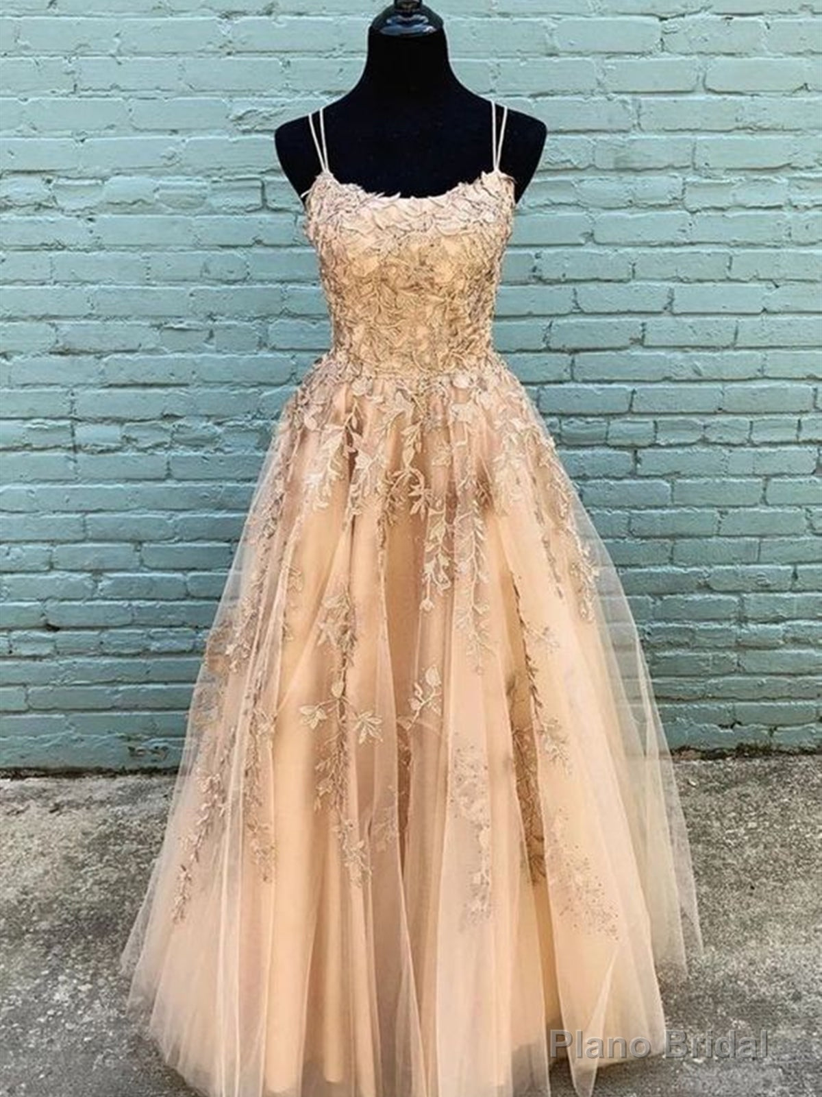 Long Champagne Lace Prom Dresses, Champagne Lace Formal Graduation Dresses Main image