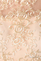 Long Chiffon Champagne Prom Dresses With Lace Bodice