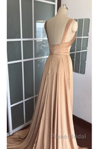 Long Chiffon V-Neck Empire Waistline Leg Slit Bridesmaid Dresses