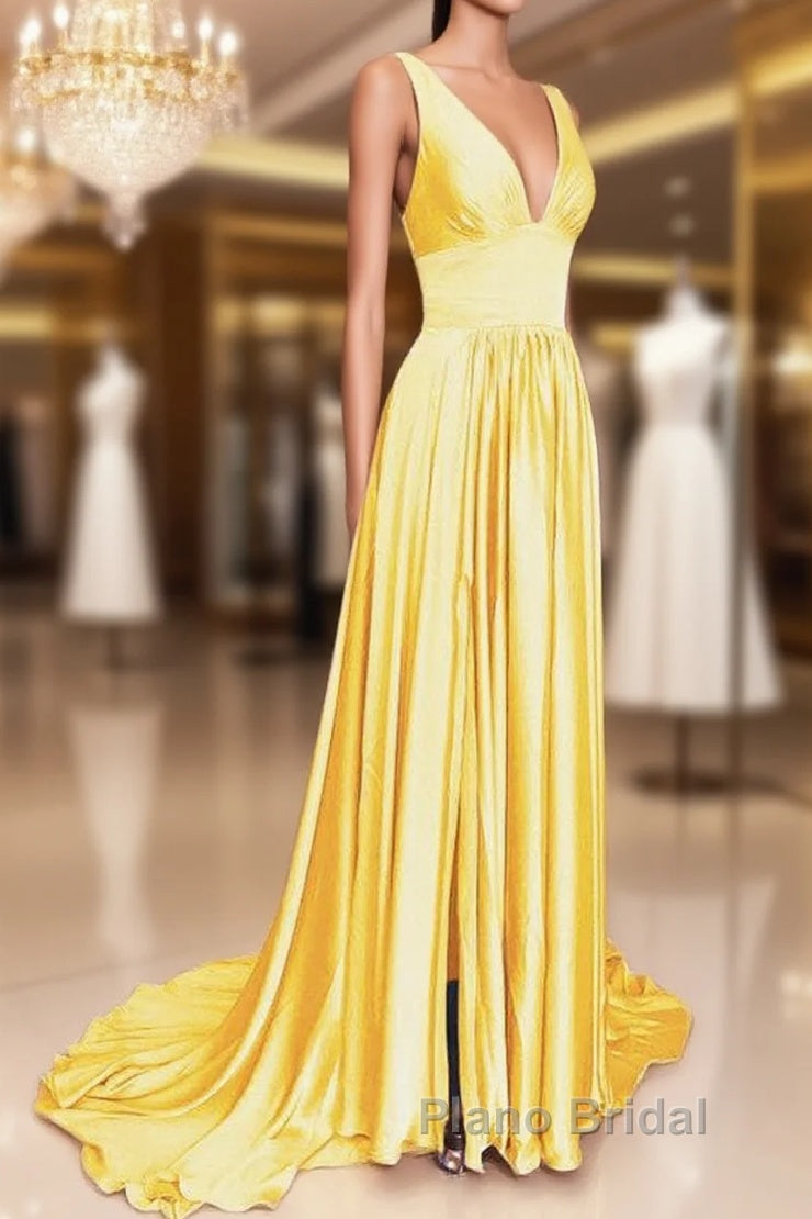 Long Chiffon V-Neck Empire Waistline Leg Slit Bridesmaid Dresses Main image