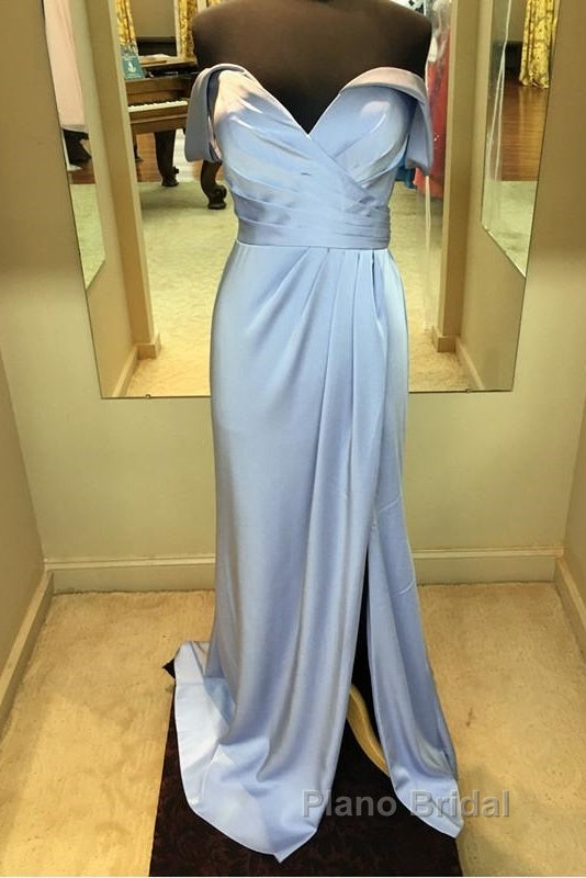 Long Chiffon V-Neck Off Shoulder Formal Dresses Leg Slit Bridesmaid Dresses