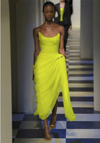 Long Chiffon Yellow Formal Prom Dresses With Irregular Skirt
