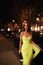 Long Chiffon Yellow Formal Prom Dresses With Irregular Skirt