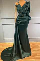 Long Dark Green Elegant Mermaid Prom Dress with Sleeves