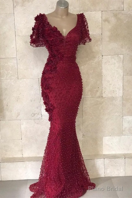 Long Evening dress burgundy with sleeves Main image