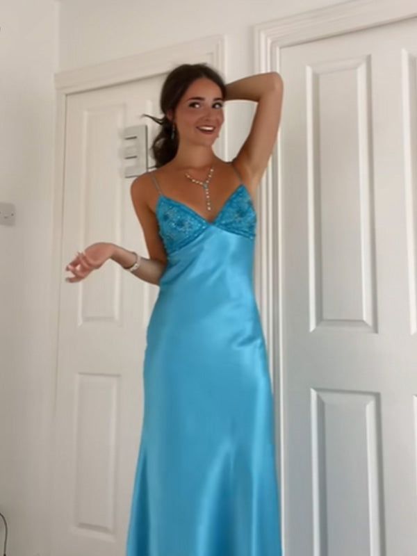 Long Formal Evening Formal Prom Dresses, Custom Blue Formal Prom Dresses