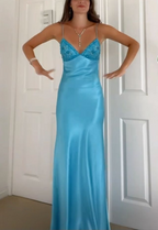Long Formal Evening Formal Prom Dresses, Custom Blue Formal Prom Dresses