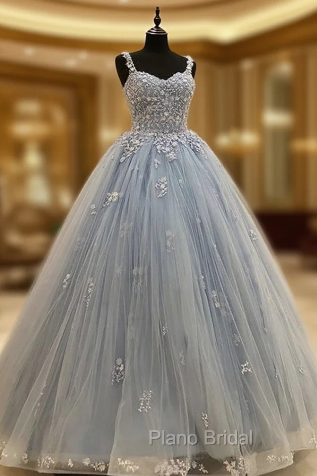 Long/Floor-Length Sweetheart Tulle Ball Gown Formal Prom Dresses With Lace Main image