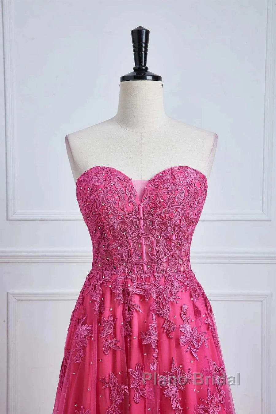 Long Fuchsia Formal Prom Dresses Strapless A-Line Floral Formal Wear Slit Secondary image