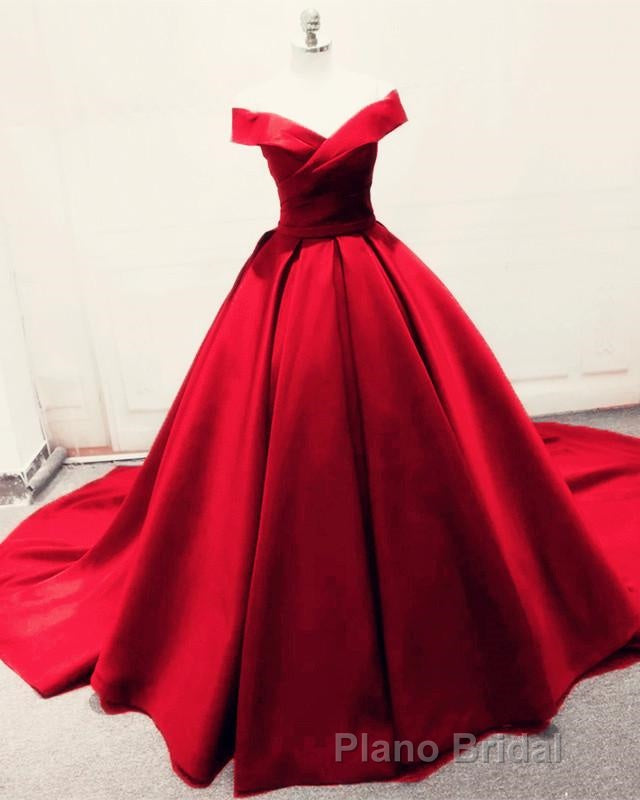 Long Green Satin V-neck Ball Gowns Formal Prom Dresses Off The Shoulder Secondary image