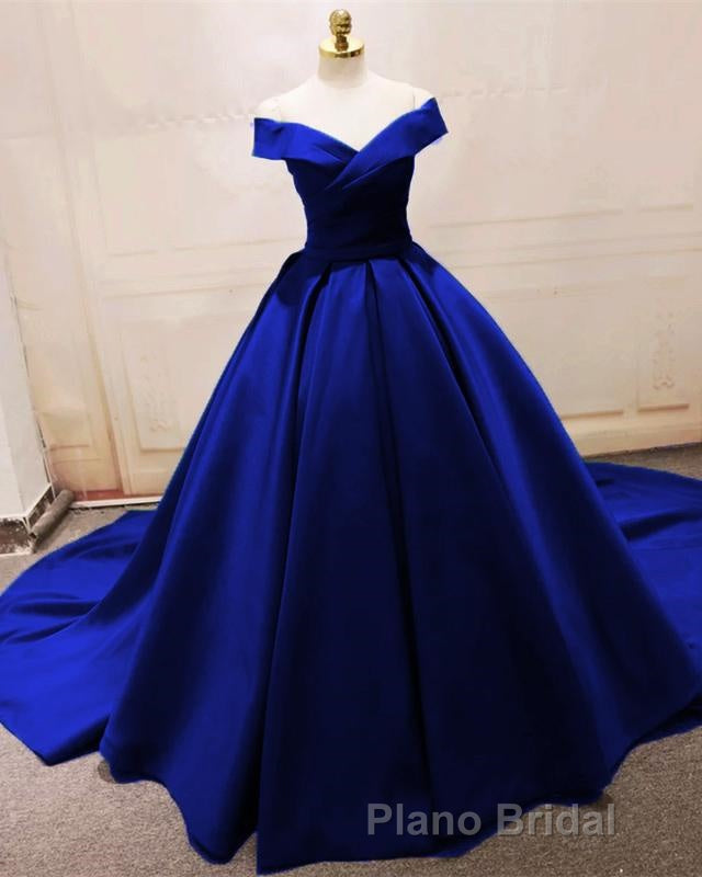 Long Green Satin V-neck Ball Gowns Formal Prom Dresses Off The Shoulder