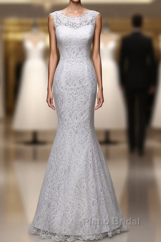 Long Jewel Long Mermaid Wedding Dresses Bride Gown With Lace Main image