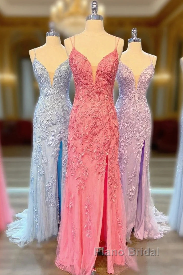 Long Lace Cheap Formal Dresses Straps Appliques Mermaid Lace Up Back