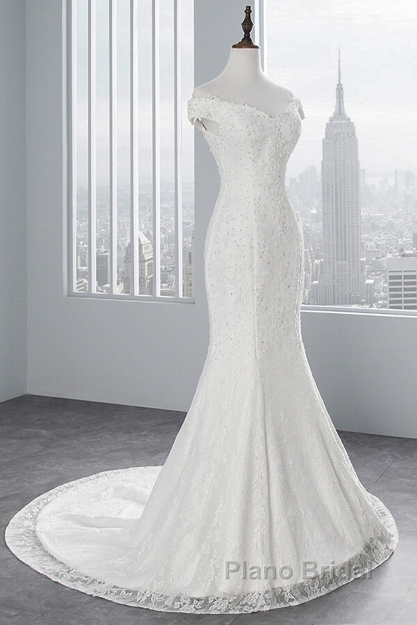 Long Mermaid Lace Off Shoulder Lace-up Wedding Dress