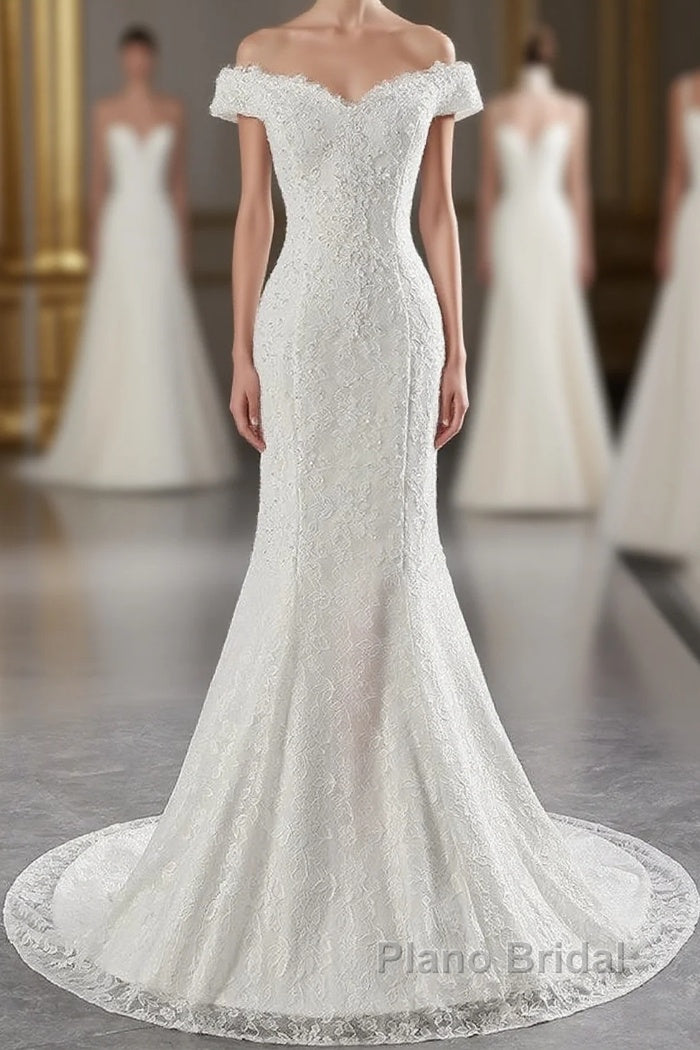 Long Mermaid Lace Off Shoulder Lace-up Wedding Dress Main image